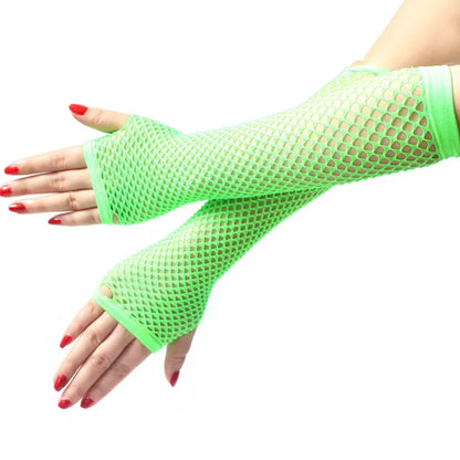 Women's Fashion Neon Fishnet Fingerless Long Gloves - Leg/Arm cuff, Party Sleeves