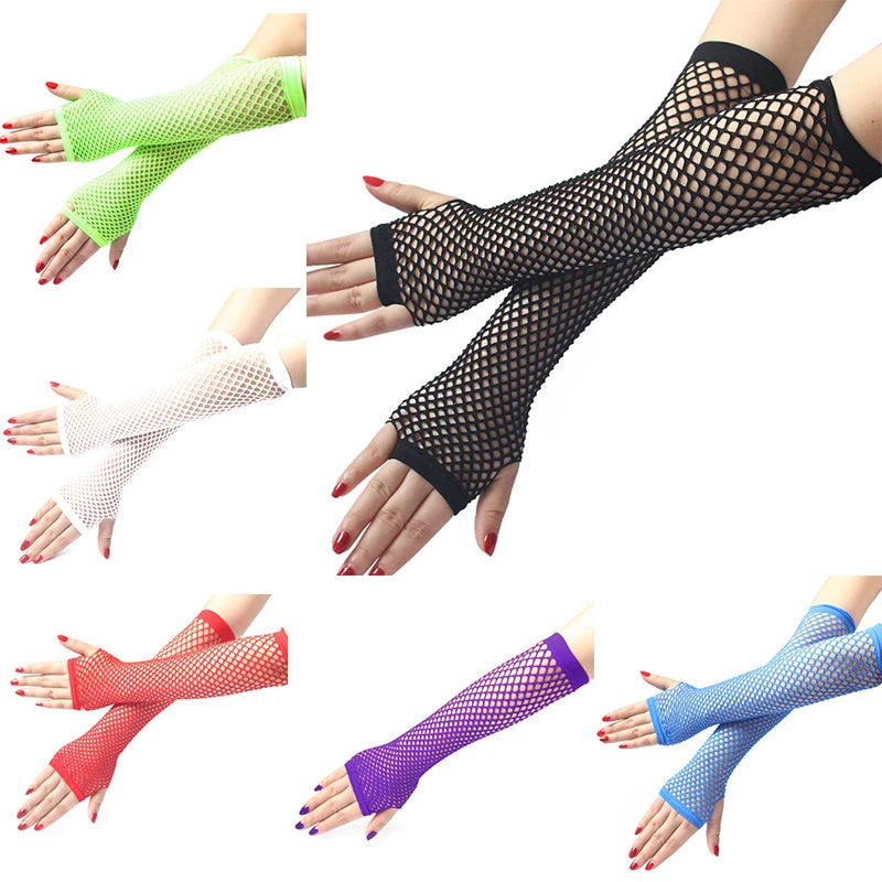 Women's Fashion Neon Fishnet Fingerless Long Gloves - Leg/Arm cuff, Party Sleeves