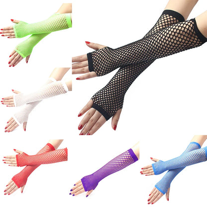 Women's Fashion Neon Fishnet Fingerless Long Gloves - Leg/Arm cuff, Party Sleeves