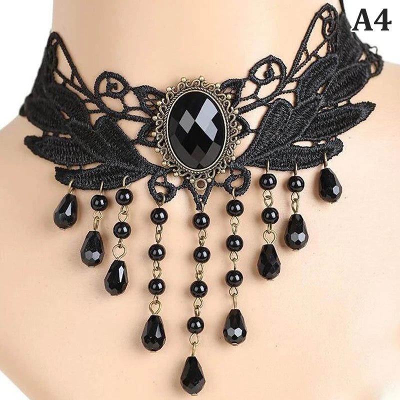 New Sexy Gothic Chokers. Crystal Black Lace Neck Wear.  Choker Necklace Vintage Victorian Women Chocker Steampunk Jewelry