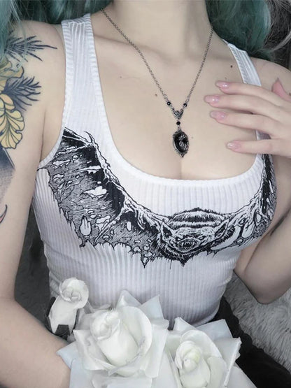 AltGoth Dark Casual Sexy Vest.  Animal Print Bodycon Slim Crop Tank Top.  Gothic Punk Fashion Nightclub Corset