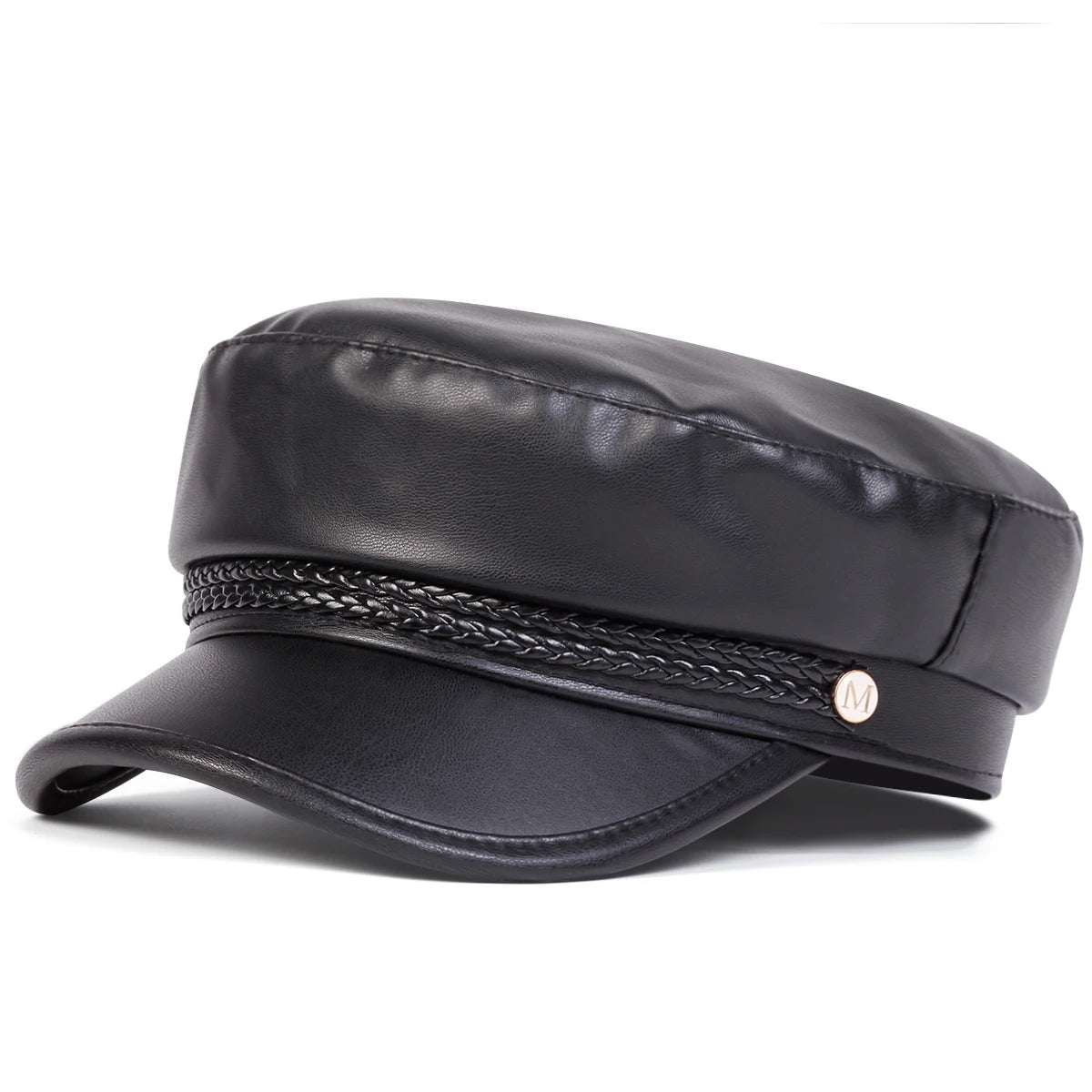 Women's Large Belt Buckle Leather Hat - Sailor Hats, Beret Cap, Military hat