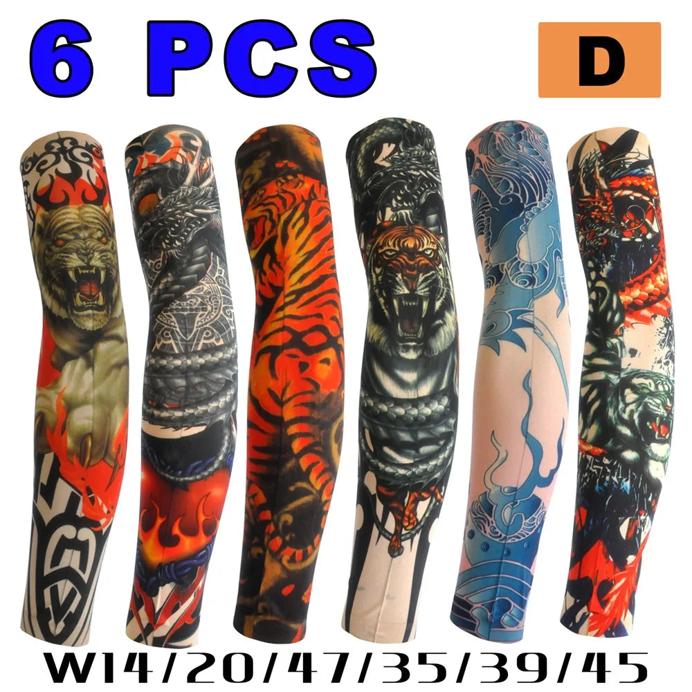 6 PCS Tattoo Sleeve for Men or Women - Anti-Sunburn Sleeve - Elastic Cycling Sleve
