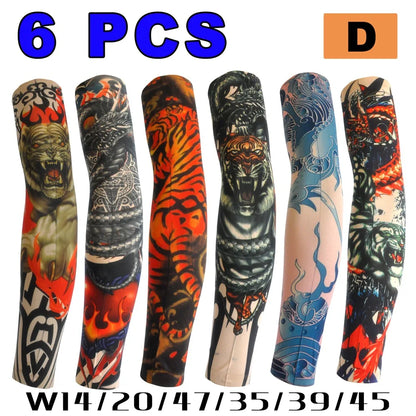 6 PCS Tattoo Sleeve for Men or Women - Anti-Sunburn Sleeve - Elastic Cycling Sleve