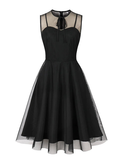 2024 New Hepburn Vintage O Neck Mesh A Line Dress.  Bow Embroidery,  Swing A Line 50s 60s Cocktail Party, Medium Length       s
