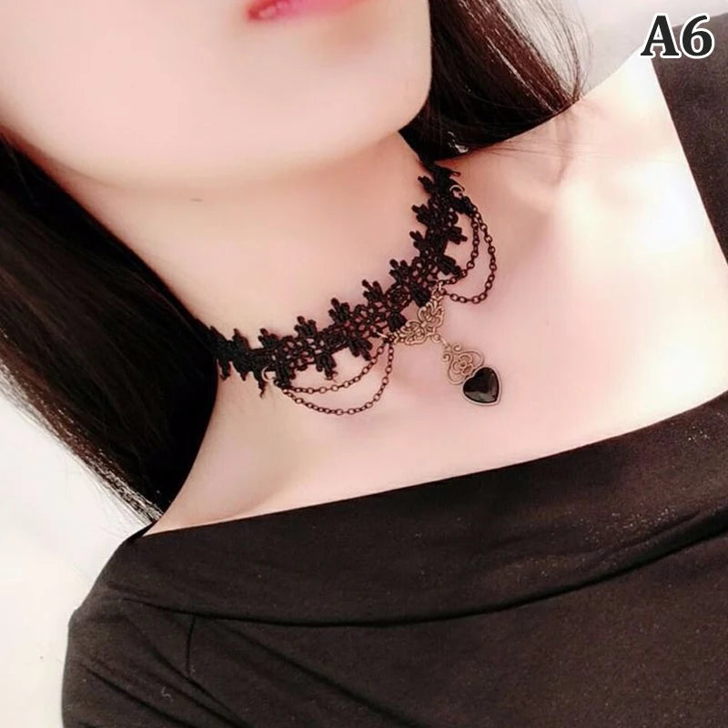 New Sexy Gothic Chokers. Crystal Black Lace Neck Wear.  Choker Necklace Vintage Victorian Women Chocker Steampunk Jewelry