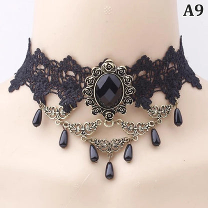 New Sexy Gothic Chokers. Crystal Black Lace Neck Wear.  Choker Necklace Vintage Victorian Women Chocker Steampunk Jewelry