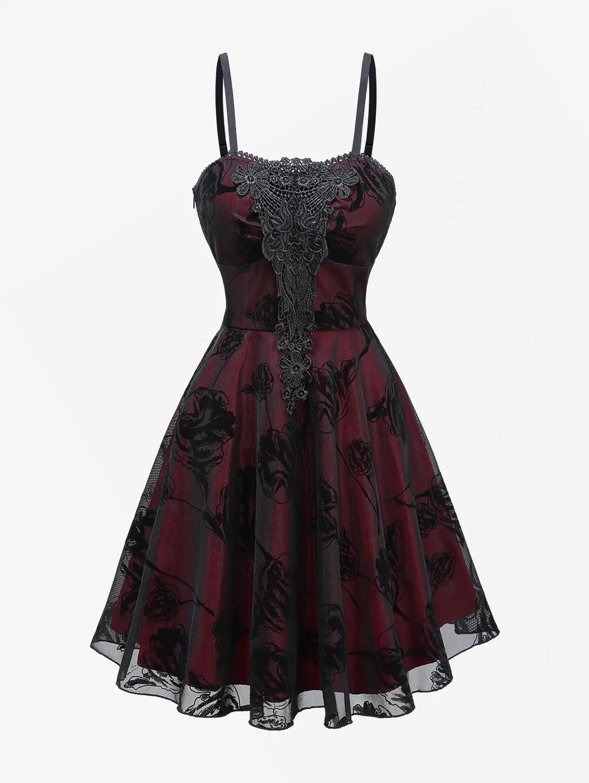 Vintage Gothic Dress.  Applique Layered A Line Cami Dress.  Punk Goth Party Cocktail Dress
