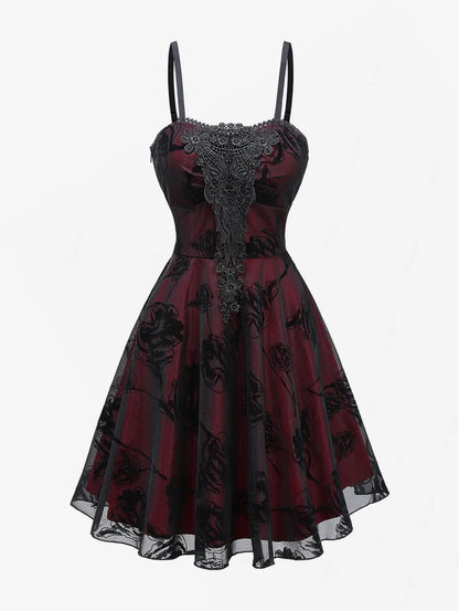 Vintage Gothic Dress.  Applique Layered A Line Cami Dress.  Punk Goth Party Cocktail Dress