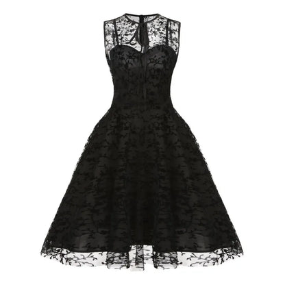 2024 New Hepburn Vintage O Neck Mesh A Line Dress.  Bow Embroidery,  Swing A Line 50s 60s Cocktail Party, Medium Length       s