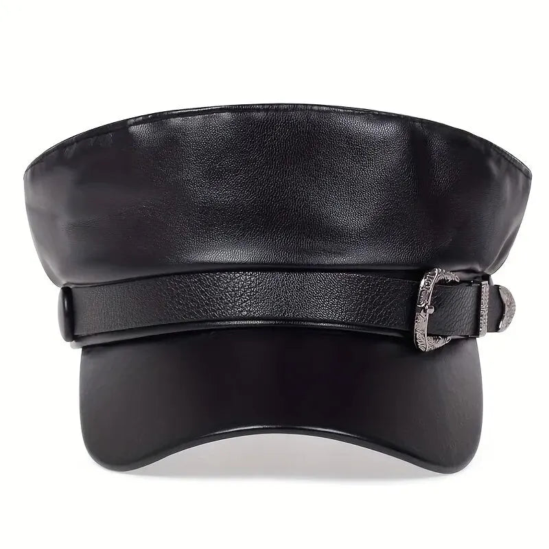 Women's Large Belt Buckle Leather Hat - Sailor Hats, Beret Cap, Military hat