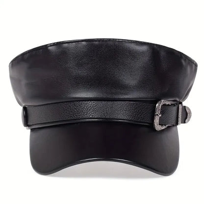 Women's Large Belt Buckle Leather Hat - Sailor Hats, Beret Cap, Military hat
