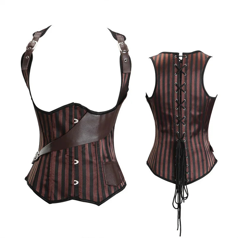 Underbust Corset Plus Sizes, Waist Trainer Steampunk Corset with Straps Gothic Corset Under bust and back lace up