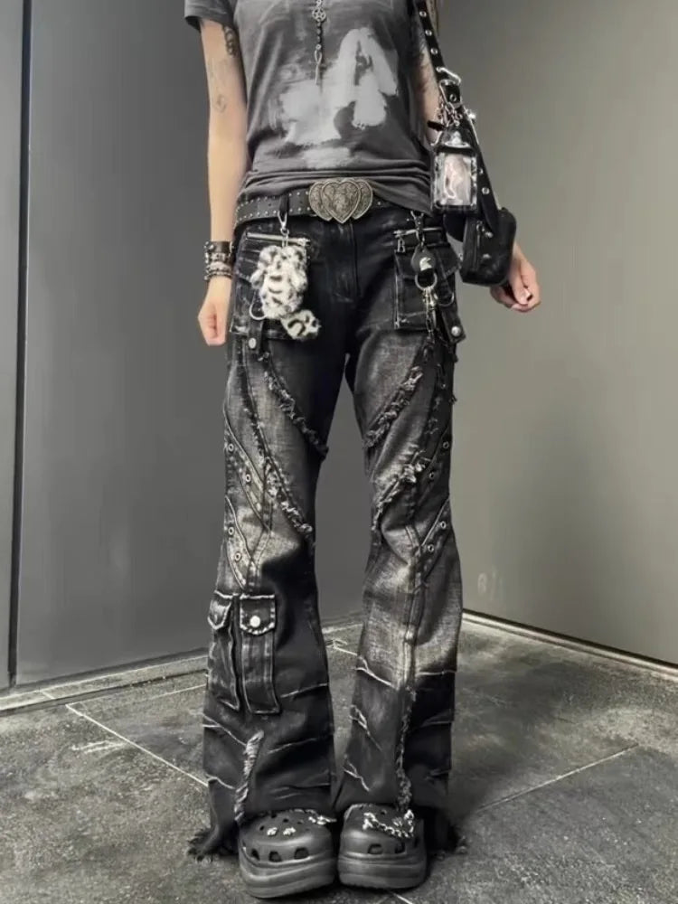 Autumn/Winter Denim Flared Jeans - Bell Bottom Designer Goblin Core Pants
