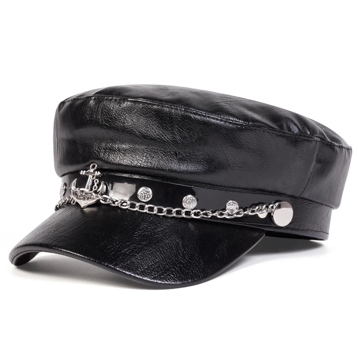 Women's Large Belt Buckle Leather Hat - Sailor Hats, Beret Cap, Military hat