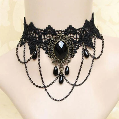 New Sexy Gothic Chokers. Crystal Black Lace Neck Wear.  Choker Necklace Vintage Victorian Women Chocker Steampunk Jewelry