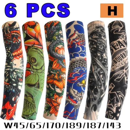 6 PCS Tattoo Sleeve for Men or Women - Anti-Sunburn Sleeve - Elastic Cycling Sleve
