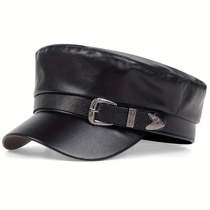 Women's Large Belt Buckle Leather Hat - Sailor Hats, Beret Cap, Military hat