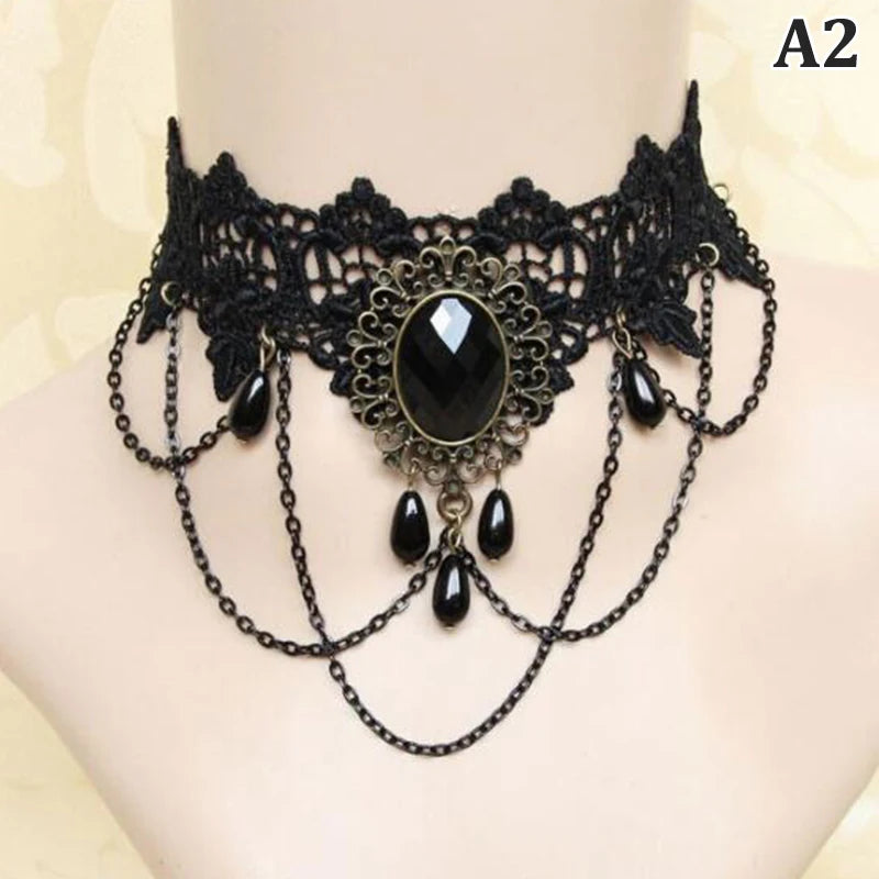 New Sexy Gothic Chokers. Crystal Black Lace Neck Wear.  Choker Necklace Vintage Victorian Women Chocker Steampunk Jewelry