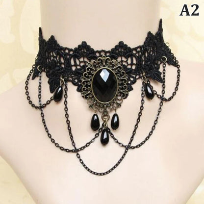New Sexy Gothic Chokers. Crystal Black Lace Neck Wear.  Choker Necklace Vintage Victorian Women Chocker Steampunk Jewelry
