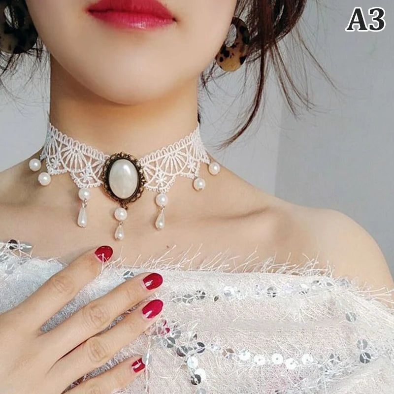 New Sexy Gothic Chokers. Crystal Black Lace Neck Wear.  Choker Necklace Vintage Victorian Women Chocker Steampunk Jewelry