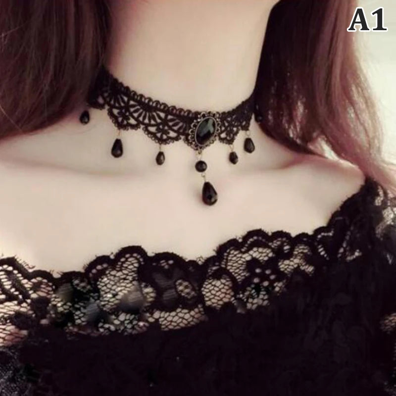 New Sexy Gothic Chokers. Crystal Black Lace Neck Wear.  Choker Necklace Vintage Victorian Women Chocker Steampunk Jewelry