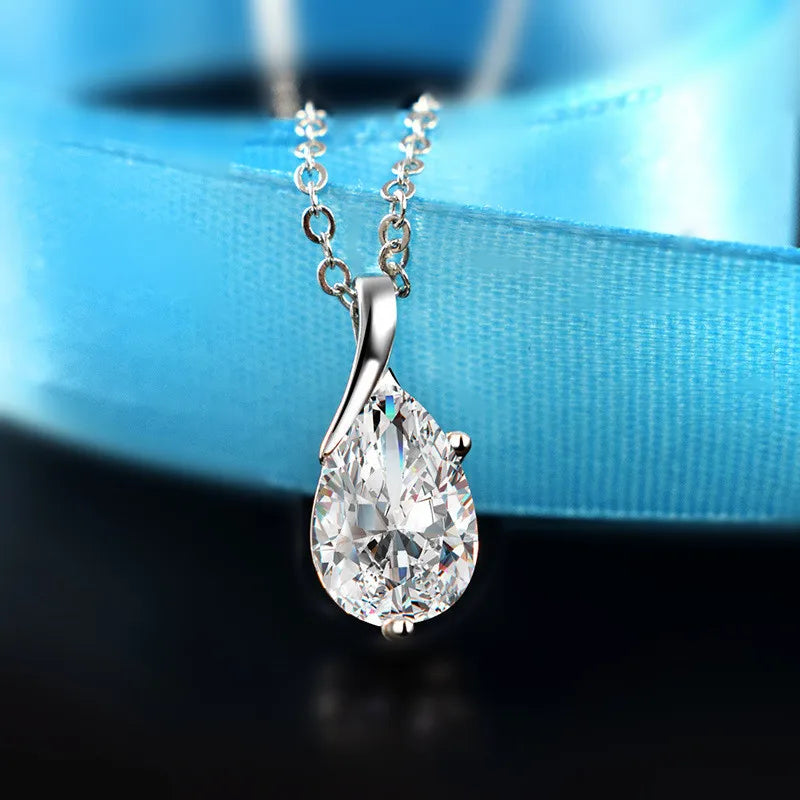 Sterling Silver Angel Tears Crystal Red Pendant Necklace