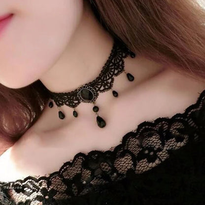New Sexy Gothic Chokers. Crystal Black Lace Neck Wear.  Choker Necklace Vintage Victorian Women Chocker Steampunk Jewelry