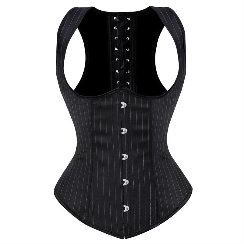 Underbust Corset Plus Sizes, Waist Trainer Steampunk Corset with Straps Gothic Corset Under bust and back lace up