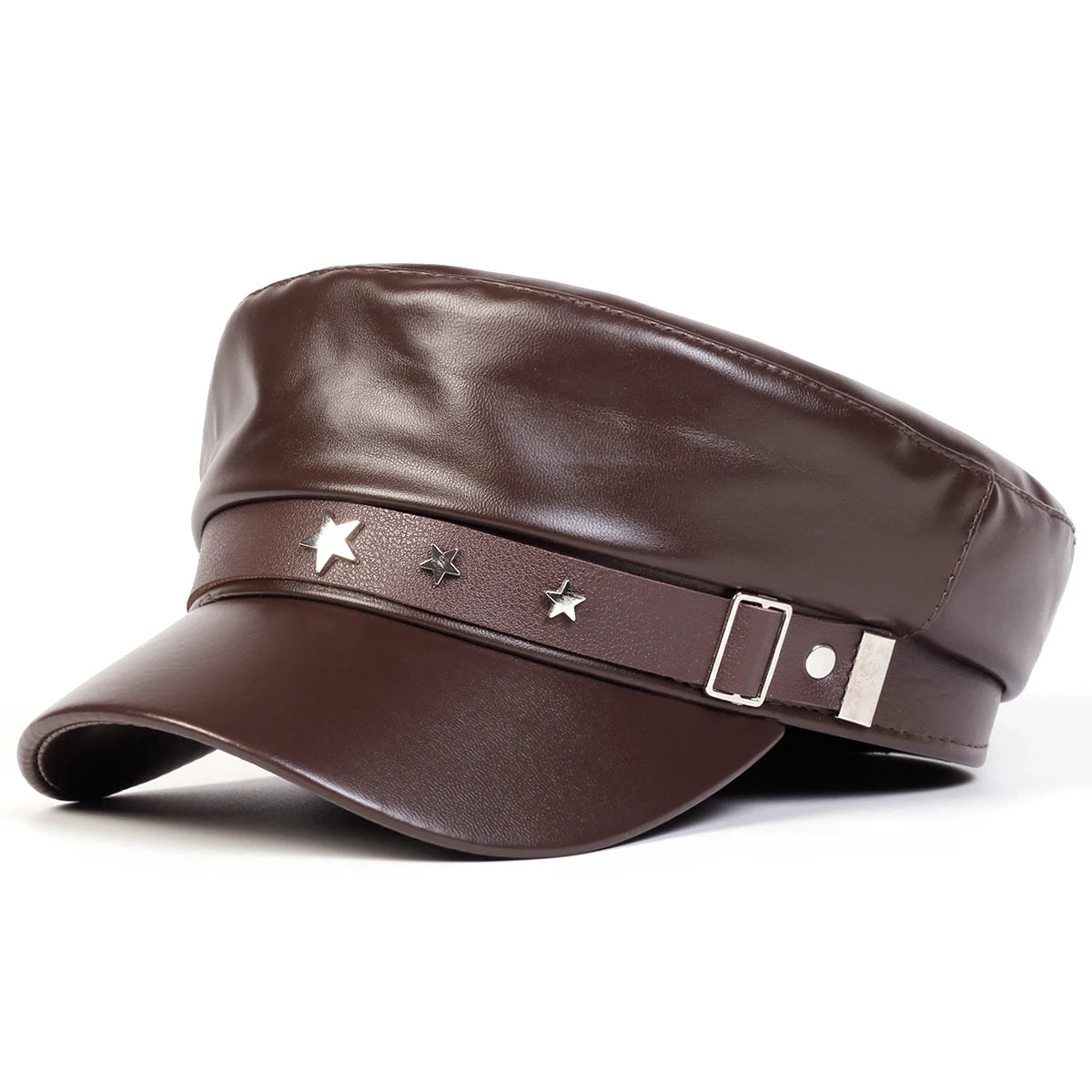 Women's Large Belt Buckle Leather Hat - Sailor Hats, Beret Cap, Military hat