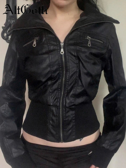 AltGoth Amercian Vintage Pu Leather Jacket - Streetwear Casual Jacket
