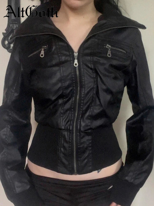 AltGoth Amercian Vintage Pu Leather Jacket - Streetwear Casual Jacket