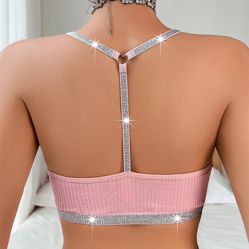 Floral Lace Ribbed Camisole Brassiere.  Comfortable Backless sexy bra.