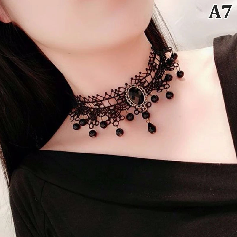 New Sexy Gothic Chokers. Crystal Black Lace Neck Wear.  Choker Necklace Vintage Victorian Women Chocker Steampunk Jewelry