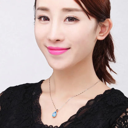 Sterling Silver Angel Tears Crystal Red Pendant Necklace