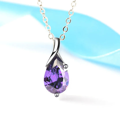 Sterling Silver Angel Tears Crystal Red Pendant Necklace