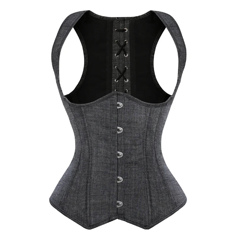 Underbust Corset Plus Sizes, Waist Trainer Steampunk Corset with Straps Gothic Corset Under bust and back lace up