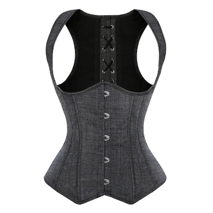 Underbust Corset Plus Sizes, Waist Trainer Steampunk Corset with Straps Gothic Corset Under bust and back lace up