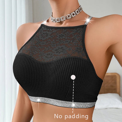 Floral Lace Ribbed Camisole Brassiere.  Comfortable Backless sexy bra.