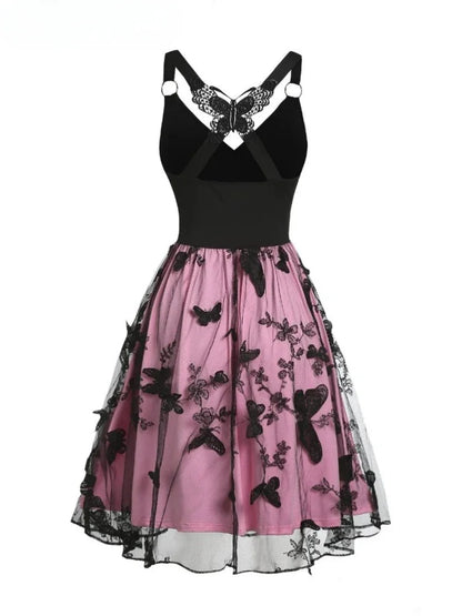 Retro Butterfly Mesh Embroidery Elegant Cocktail Dress. Sexy V Neck Evening Banquet Party Dress Dresses Women