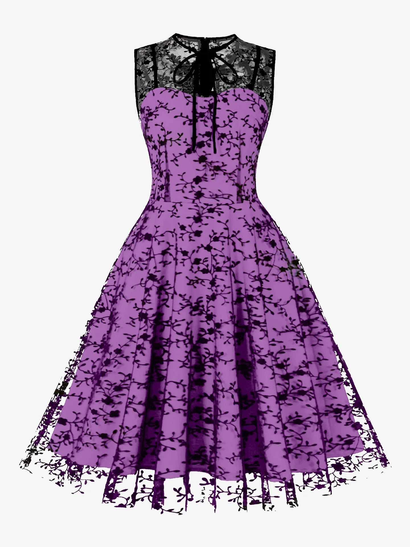 2024 New Hepburn Vintage O Neck Mesh A Line Dress.  Bow Embroidery,  Swing A Line 50s 60s Cocktail Party, Medium Length       s