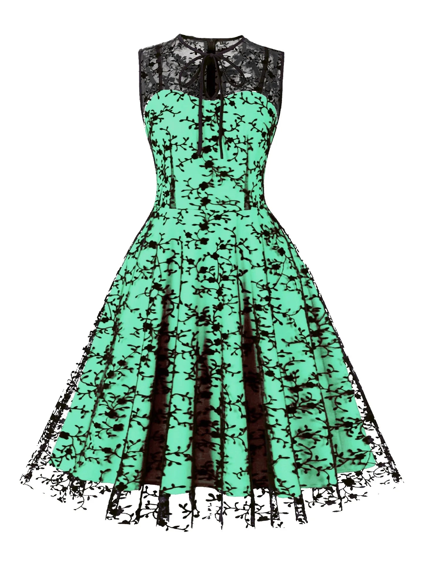 2024 New Hepburn Vintage O Neck Mesh A Line Dress.  Bow Embroidery,  Swing A Line 50s 60s Cocktail Party, Medium Length       s