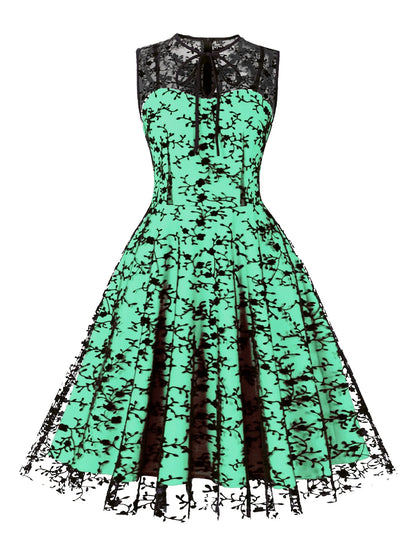 2024 New Hepburn Vintage O Neck Mesh A Line Dress.  Bow Embroidery,  Swing A Line 50s 60s Cocktail Party, Medium Length       s