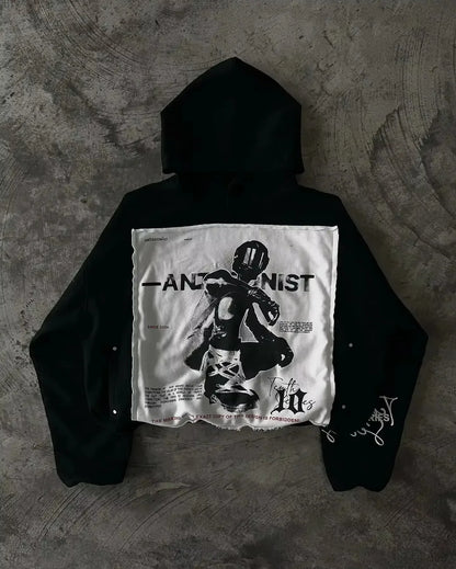 Retro Zipper Gothic Hoodie - Sexy Slim Fit Sweatshirt with Skull Graphic Embroidery
