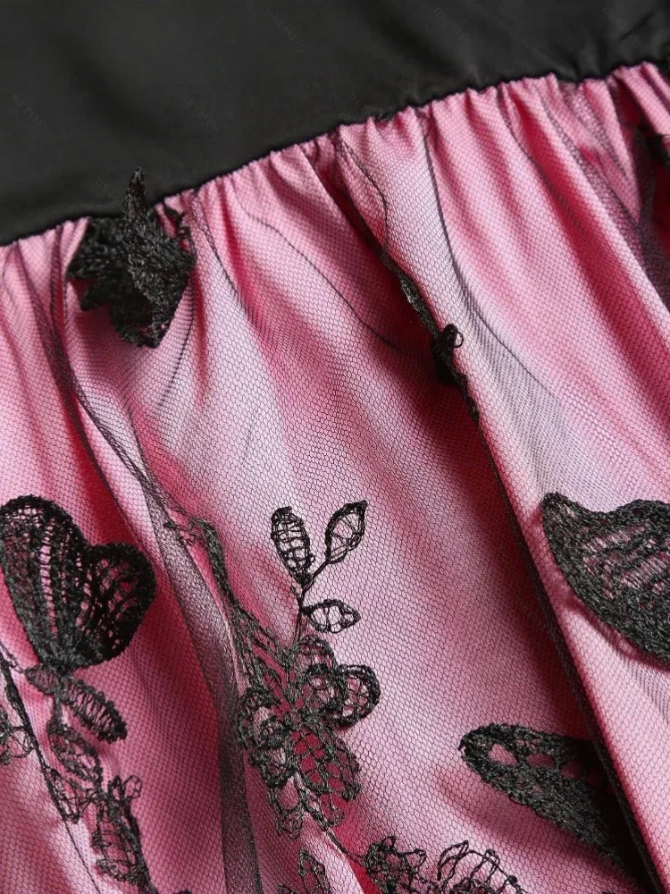 Retro Butterfly Mesh Embroidery Elegant Cocktail Dress. Sexy V Neck Evening Banquet Party Dress Dresses Women