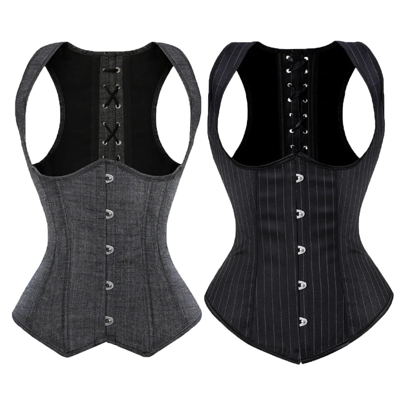Underbust Corset Plus Sizes, Waist Trainer Steampunk Corset with Straps Gothic Corset Under bust and back lace up