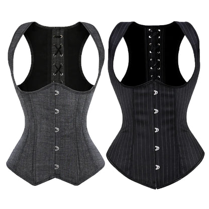 Underbust Corset Plus Sizes, Waist Trainer Steampunk Corset with Straps Gothic Corset Under bust and back lace up