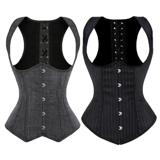 Underbust Corset Plus Sizes, Waist Trainer Steampunk Corset with Straps Gothic Corset Under bust and back lace up