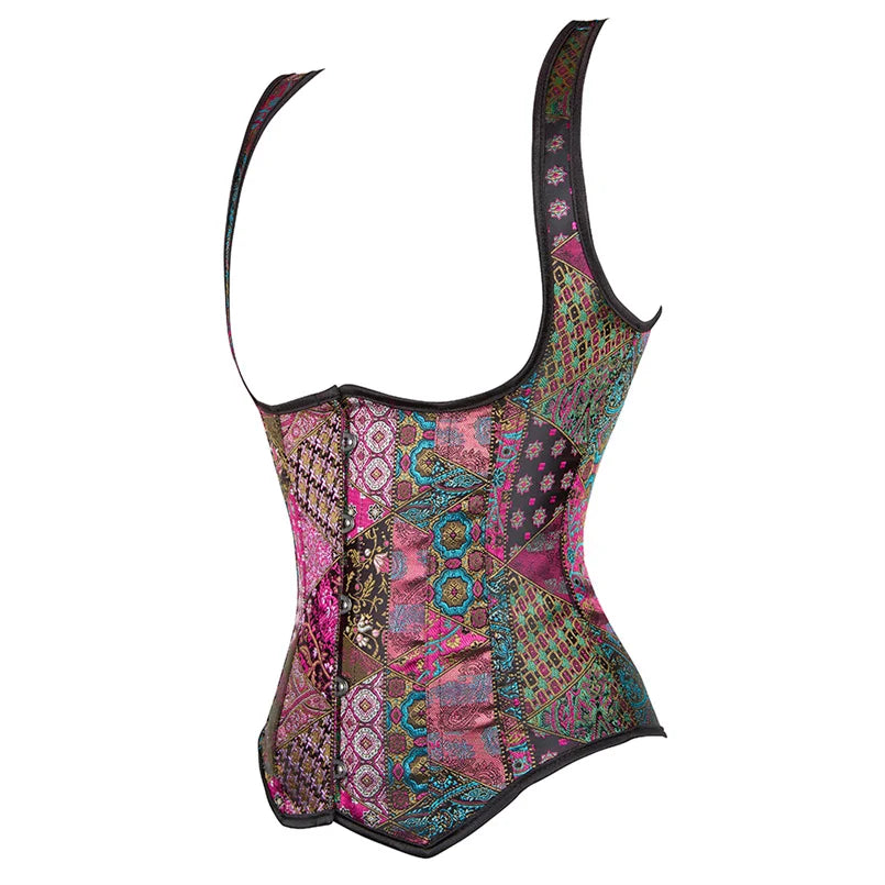 Underbust Corset Plus Sizes, Waist Trainer Steampunk Corset with Straps Gothic Corset Under bust and back lace up
