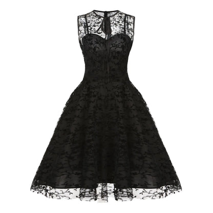 2024 New Hepburn Vintage O Neck Mesh A Line Dress.  Bow Embroidery,  Swing A Line 50s 60s Cocktail Party, Medium Length       s